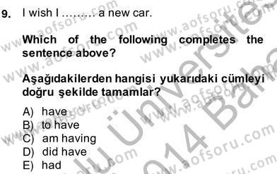 İngilizce 4 Dersi 2013 - 2014 Yılı (Vize) Ara Sınav Soruları 9. Soru