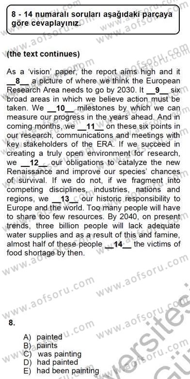 Bağlamsal Dilbilgisi 1 Dersi 2012 - 2013 Yılı (Vize) Ara Sınav Soruları 8. Soru