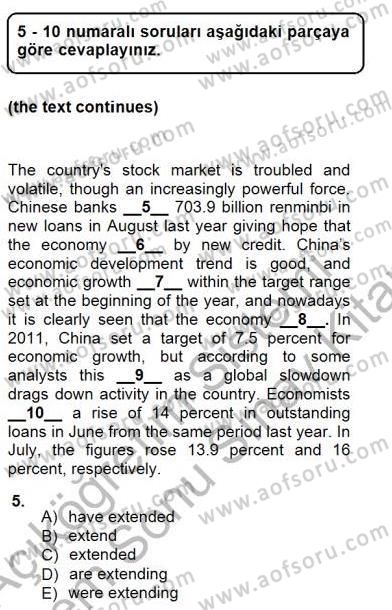 Bağlamsal Dilbilgisi 1 Dersi 2012 - 2013 Yılı (Final) Dönem Sonu Sınav Soruları 5. Soru