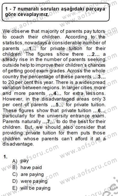 Bağlamsal Dilbilgisi 1 Dersi Ara Sınavı Deneme Sınav Soruları 1. Soru