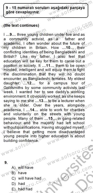 Bağlamsal Dilbilgisi 1 Dersi 2013 - 2014 Yılı (Final) Dönem Sonu Sınav Soruları 9. Soru