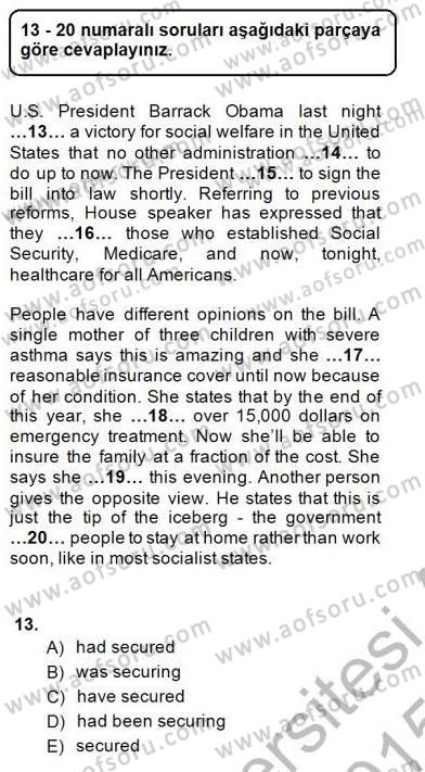 Bağlamsal Dilbilgisi 1 Dersi 2014 - 2015 Yılı (Vize) Ara Sınav Soruları 13. Soru