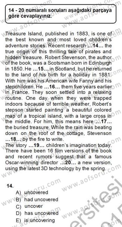 Bağlamsal Dilbilgisi 1 Dersi 2014 - 2015 Yılı (Final) Dönem Sonu Sınav Soruları 14. Soru