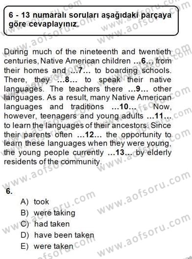 Bağlamsal Dilbilgisi 1 Dersi 2014 - 2015 Yılı (Final) Dönem Sonu Sınav Soruları 6. Soru