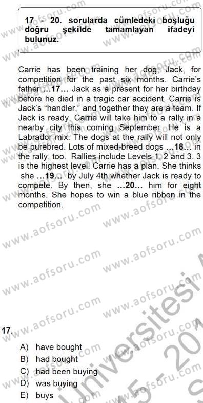 Bağlamsal Dilbilgisi 1 Dersi Ara Sınavı Deneme Sınav Soruları 17. Soru