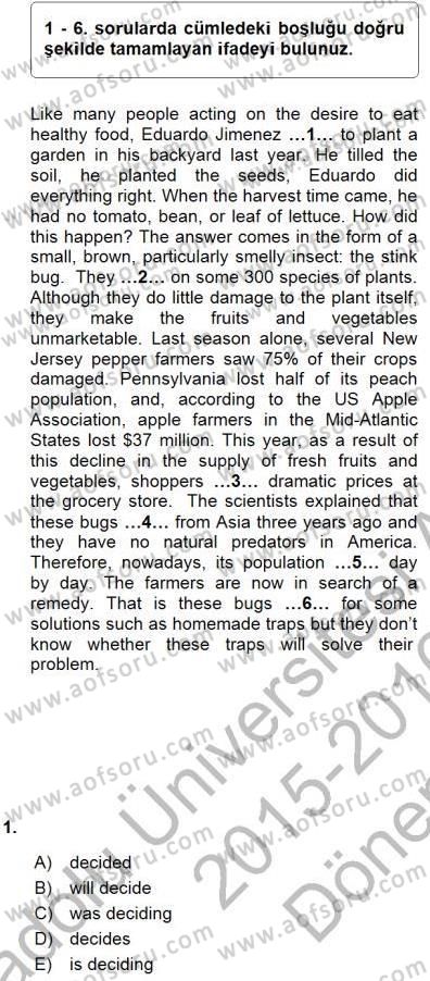 Bağlamsal Dilbilgisi 1 Dersi 2015 - 2016 Yılı (Final) Dönem Sonu Sınav Soruları 1. Soru