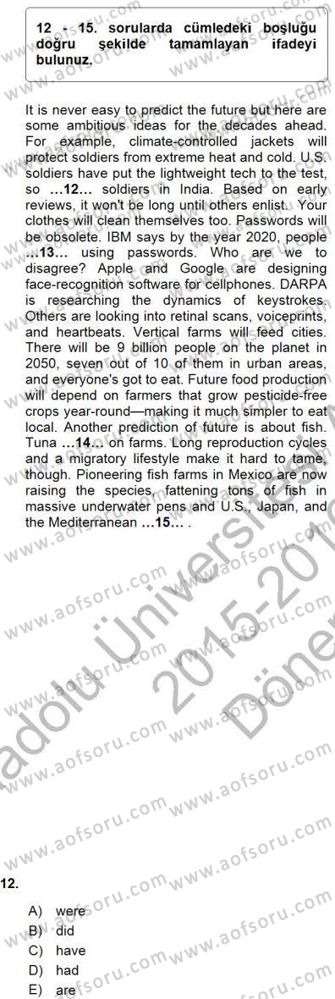 Bağlamsal Dilbilgisi 1 Dersi 2015 - 2016 Yılı (Final) Dönem Sonu Sınav Soruları 12. Soru