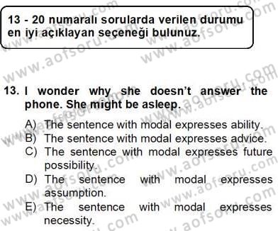 Bağlamsal Dilbilgisi 2 Dersi 2012 - 2013 Yılı (Final) Dönem Sonu Sınav Soruları 13. Soru