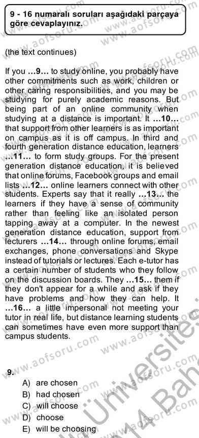 Bağlamsal Dilbilgisi 2 Dersi 2013 - 2014 Yılı (Vize) Ara Sınav Soruları 9. Soru