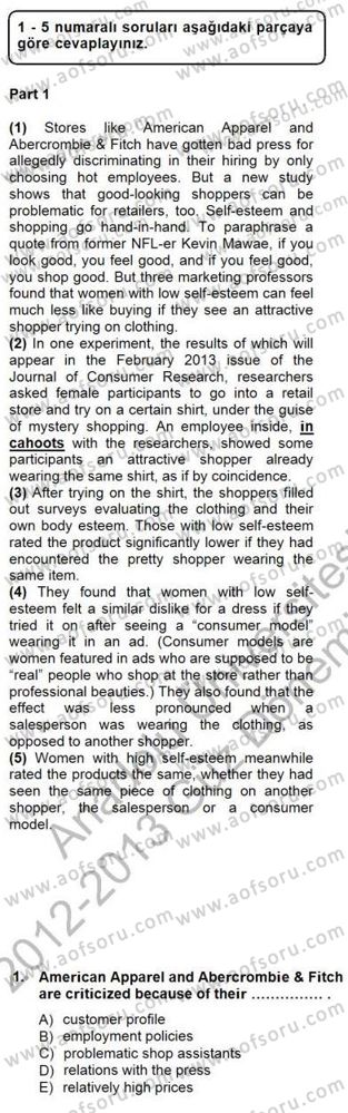 Okuma Ve Yazma Becerileri 1 Dersi 2012 - 2013 Yılı (Final) Dönem Sonu Sınav Soruları 1. Soru