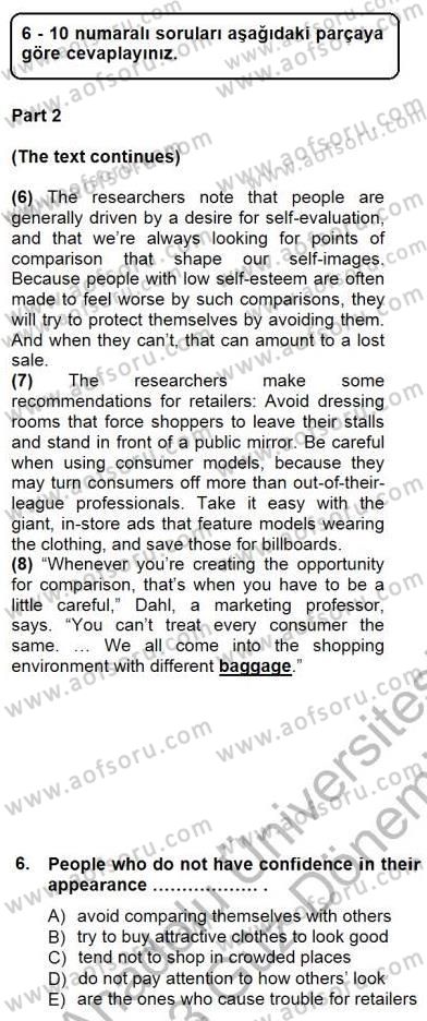 Okuma Ve Yazma Becerileri 1 Dersi 2012 - 2013 Yılı (Final) Dönem Sonu Sınav Soruları 6. Soru