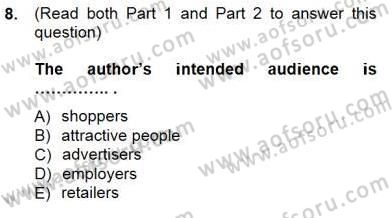 Okuma Ve Yazma Becerileri 1 Dersi 2012 - 2013 Yılı (Final) Dönem Sonu Sınav Soruları 8. Soru