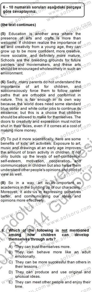 Okuma Ve Yazma Becerileri 1 Dersi 2013 - 2014 Yılı (Final) Dönem Sonu Sınav Soruları 6. Soru