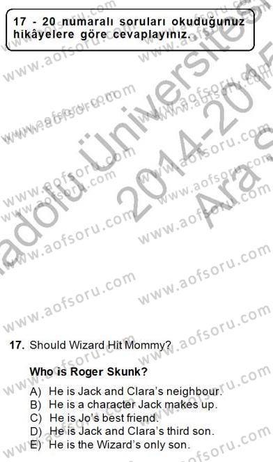 Okuma Ve Yazma Becerileri 1 Dersi 2014 - 2015 Yılı (Vize) Ara Sınav Soruları 17. Soru