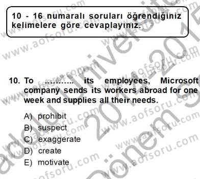 Okuma Ve Yazma Becerileri 1 Dersi 2014 - 2015 Yılı (Final) Dönem Sonu Sınav Soruları 10. Soru