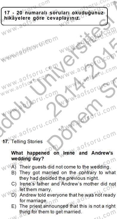 Okuma Ve Yazma Becerileri 1 Dersi 2014 - 2015 Yılı (Final) Dönem Sonu Sınav Soruları 17. Soru
