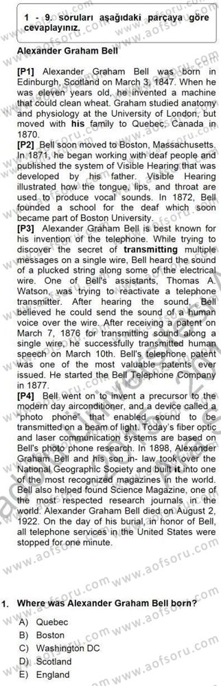 Okuma Ve Yazma Becerileri 1 Dersi 2015 - 2016 Yılı (Vize) Ara Sınav Soruları 1. Soru