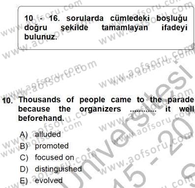 Okuma Ve Yazma Becerileri 1 Dersi 2015 - 2016 Yılı (Vize) Ara Sınav Soruları 10. Soru
