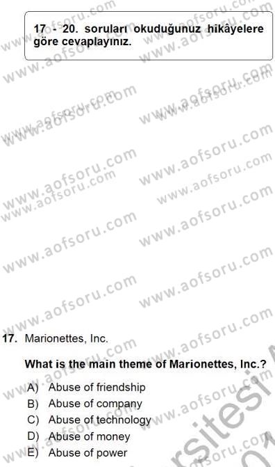Okuma Ve Yazma Becerileri 1 Dersi 2015 - 2016 Yılı (Vize) Ara Sınav Soruları 17. Soru