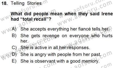 Okuma Ve Yazma Becerileri 1 Dersi 2015 - 2016 Yılı (Vize) Ara Sınav Soruları 18. Soru