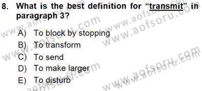 Okuma Ve Yazma Becerileri 1 Dersi 2015 - 2016 Yılı (Vize) Ara Sınav Soruları 8. Soru