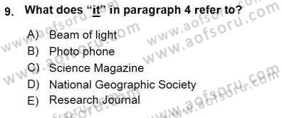 Okuma Ve Yazma Becerileri 1 Dersi 2015 - 2016 Yılı (Vize) Ara Sınav Soruları 9. Soru