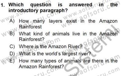 Okuma Ve Yazma Becerileri 1 Dersi 2015 - 2016 Yılı (Final) Dönem Sonu Sınav Soruları 1. Soru
