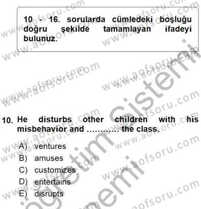 Okuma Ve Yazma Becerileri 1 Dersi 2015 - 2016 Yılı (Final) Dönem Sonu Sınav Soruları 10. Soru