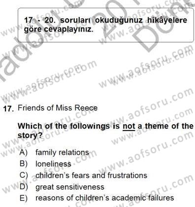 Okuma Ve Yazma Becerileri 1 Dersi 2015 - 2016 Yılı (Final) Dönem Sonu Sınav Soruları 17. Soru