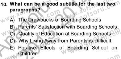Okuma Ve Yazma Becerileri 2 Dersi 2013 - 2014 Yılı (Vize) Ara Sınav Soruları 10. Soru
