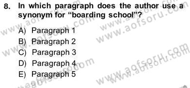 Okuma Ve Yazma Becerileri 2 Dersi 2013 - 2014 Yılı (Vize) Ara Sınav Soruları 8. Soru