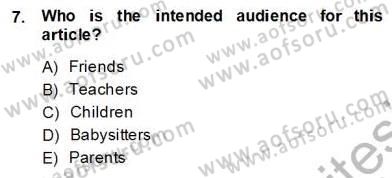 Okuma Ve Yazma Becerileri 2 Dersi 2013 - 2014 Yılı (Final) Dönem Sonu Sınav Soruları 7. Soru