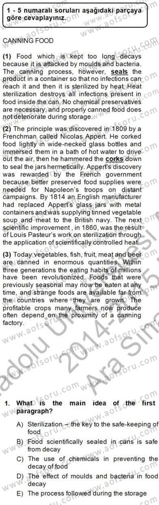 Okuma Ve Yazma Becerileri 2 Dersi 2014 - 2015 Yılı (Vize) Ara Sınav Soruları 1. Soru