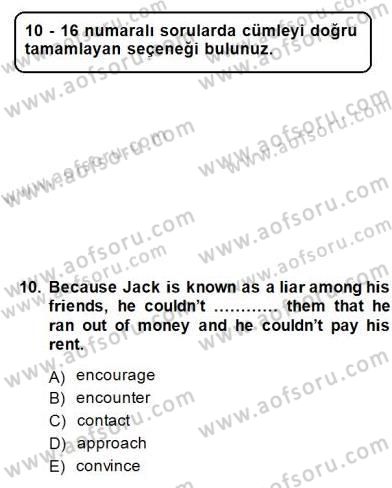 Okuma Ve Yazma Becerileri 2 Dersi 2014 - 2015 Yılı (Vize) Ara Sınav Soruları 10. Soru