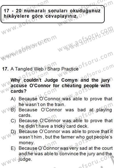 Okuma Ve Yazma Becerileri 2 Dersi 2014 - 2015 Yılı (Vize) Ara Sınav Soruları 17. Soru