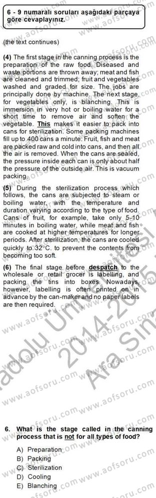 Okuma Ve Yazma Becerileri 2 Dersi 2014 - 2015 Yılı (Vize) Ara Sınav Soruları 6. Soru
