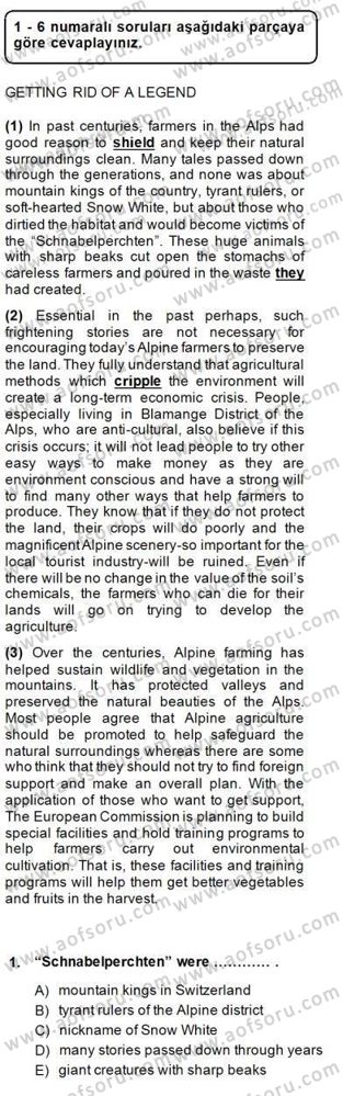 Okuma Ve Yazma Becerileri 2 Dersi 2014 - 2015 Yılı (Final) Dönem Sonu Sınav Soruları 1. Soru