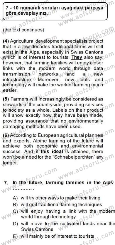 Okuma Ve Yazma Becerileri 2 Dersi 2014 - 2015 Yılı (Final) Dönem Sonu Sınav Soruları 7. Soru