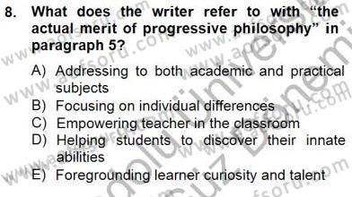 İleri Okuma Ve Yazma Becerileri 1 Dersi 2012 - 2013 Yılı (Final) Dönem Sonu Sınavı 8. Soru