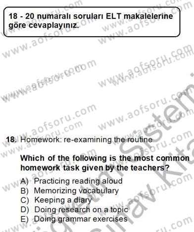 İleri Okuma Ve Yazma Becerileri 1 Dersi 2013 - 2014 Yılı (Final) Dönem Sonu Sınavı 18. Soru