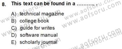 İleri Okuma Ve Yazma Becerileri 1 Dersi 2014 - 2015 Yılı (Vize) Ara Sınavı 8. Soru
