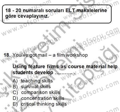 İleri Okuma Ve Yazma Becerileri 1 Dersi 2014 - 2015 Yılı (Final) Dönem Sonu Sınavı 18. Soru