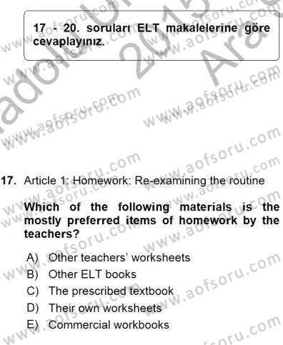 İleri Okuma Ve Yazma Becerileri 1 Dersi 2015 - 2016 Yılı (Vize) Ara Sınavı 17. Soru