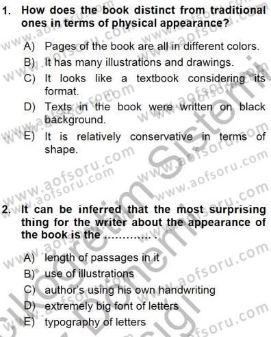 İleri Okuma Ve Yazma Becerileri 1 Dersi 2015 - 2016 Yılı (Vize) Ara Sınavı 2. Soru