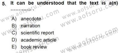 İleri Okuma Ve Yazma Becerileri 1 Dersi 2015 - 2016 Yılı (Vize) Ara Sınavı 5. Soru