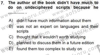 İleri Okuma Ve Yazma Becerileri 1 Dersi 2015 - 2016 Yılı (Vize) Ara Sınavı 7. Soru