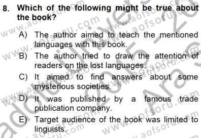 İleri Okuma Ve Yazma Becerileri 1 Dersi 2015 - 2016 Yılı (Vize) Ara Sınavı 8. Soru