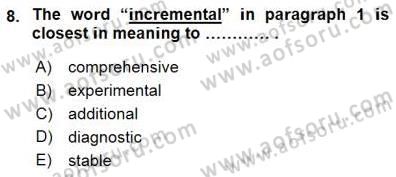 İleri Okuma Ve Yazma Becerileri 1 Dersi 2015 - 2016 Yılı (Final) Dönem Sonu Sınavı 8. Soru