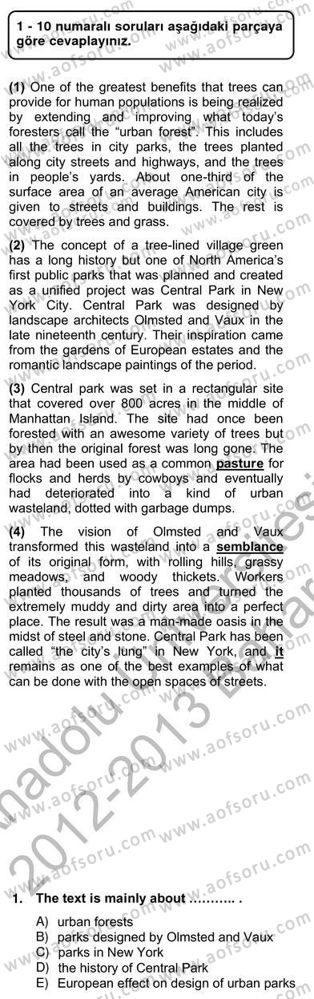 İleri Okuma Ve Yazma Becerileri 2 Dersi 2012 - 2013 Yılı (Vize) Ara Sınav Soruları 1. Soru