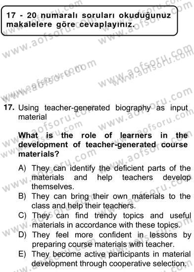 İleri Okuma Ve Yazma Becerileri 2 Dersi 2012 - 2013 Yılı (Vize) Ara Sınav Soruları 17. Soru